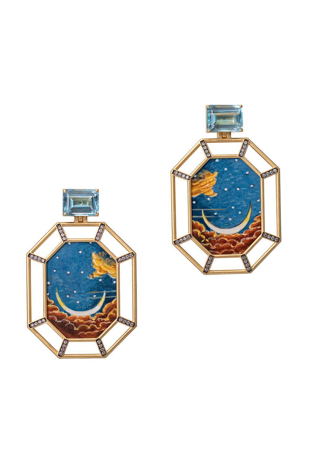 Saturn Sky Marquetry Earrings-YELLOW GOLD-JEWELRYFINE JEWELEARRING-SILVIA FURMANOVICH