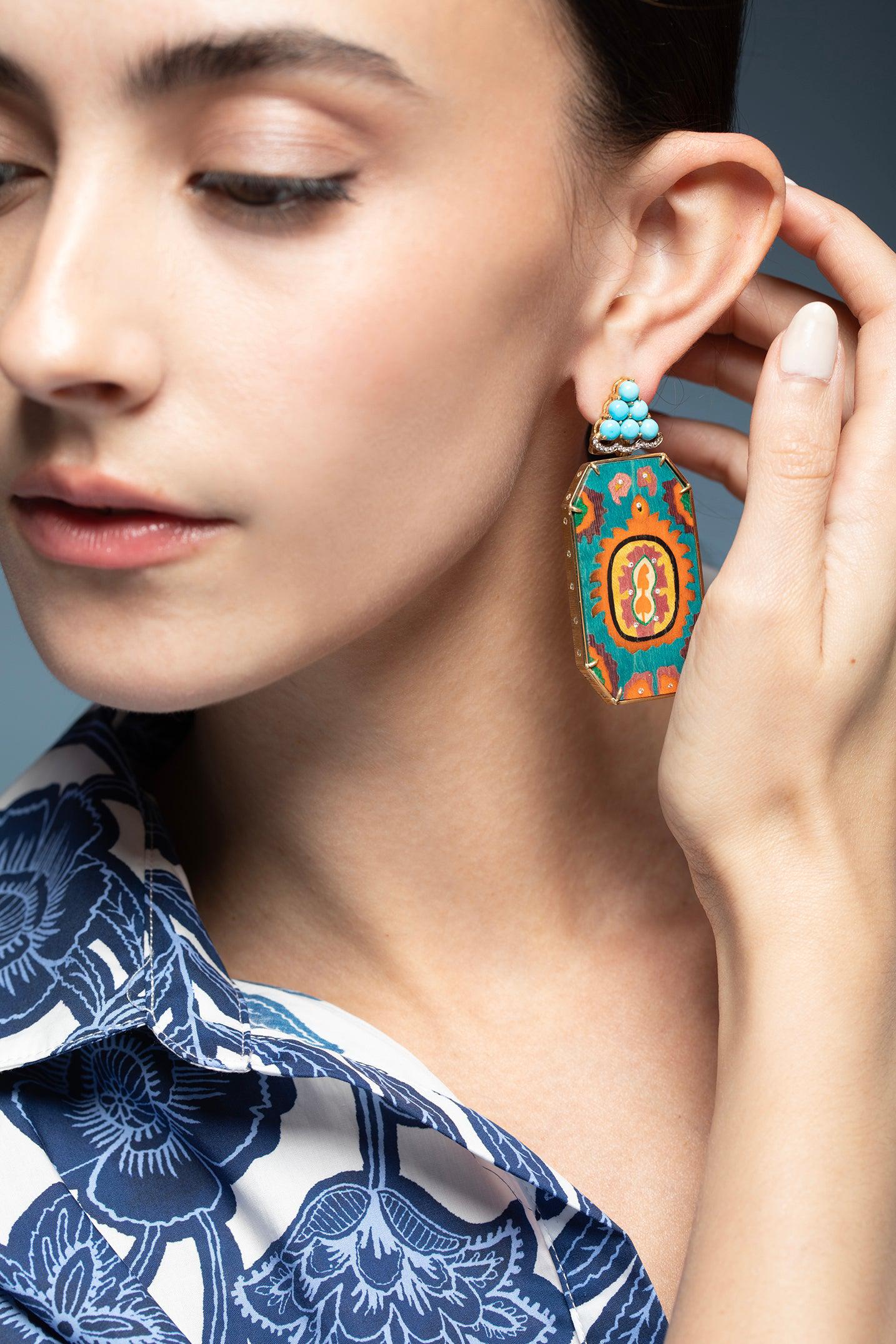 SILVIA FURMANOVICH-Silk Road Marquetry Earrings-YELLOW GOLD