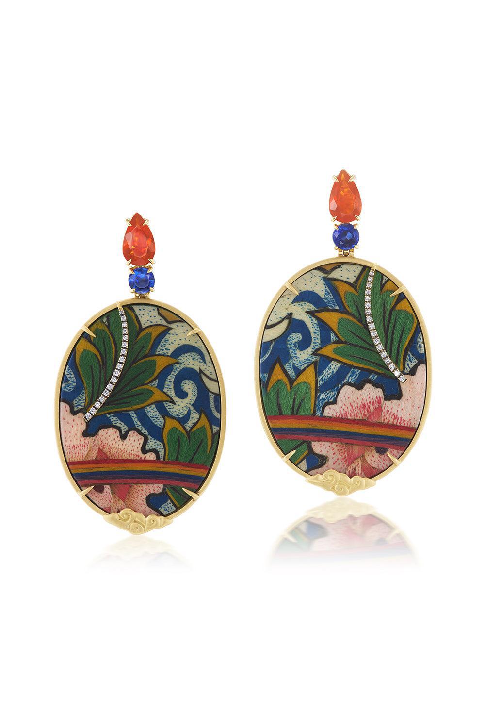 Tibetan Rainbow Oval Marquetry Earrings-YELLOW GOLD-JEWELRYFINE JEWELEARRING-SILVIA FURMANOVICH
