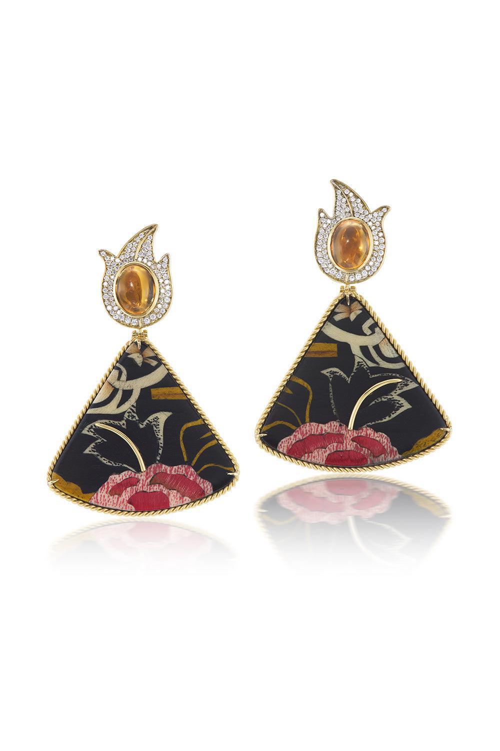 Tibetan Triangular Marquetry Earrings-YELLOW GOLD-JEWELRYFINE JEWELEARRING-SILVIA FURMANOVICH