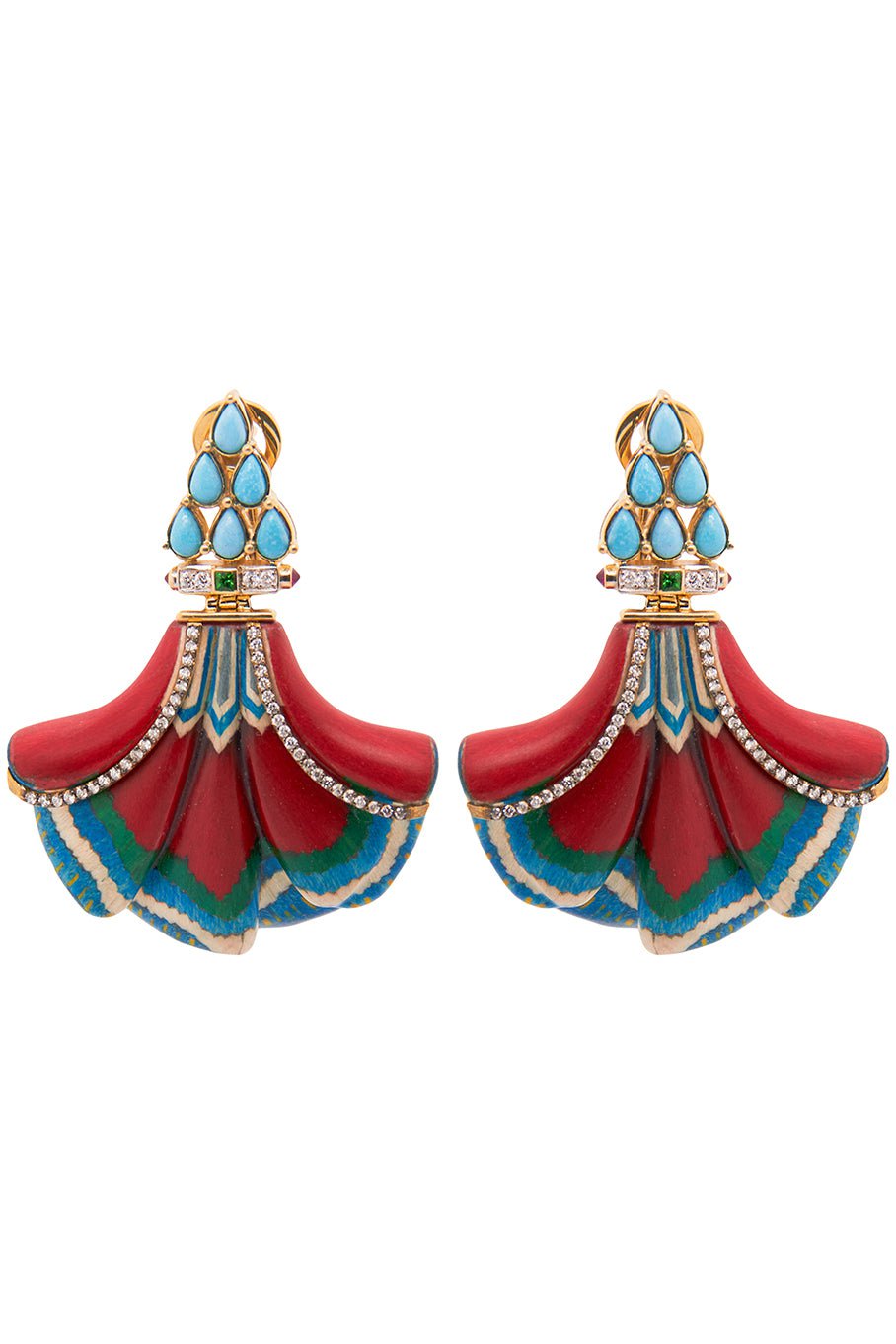 SILVIA FURMANOVICH-Turquoise Silk Road Marquetry Earrings-YELLOW GOLD