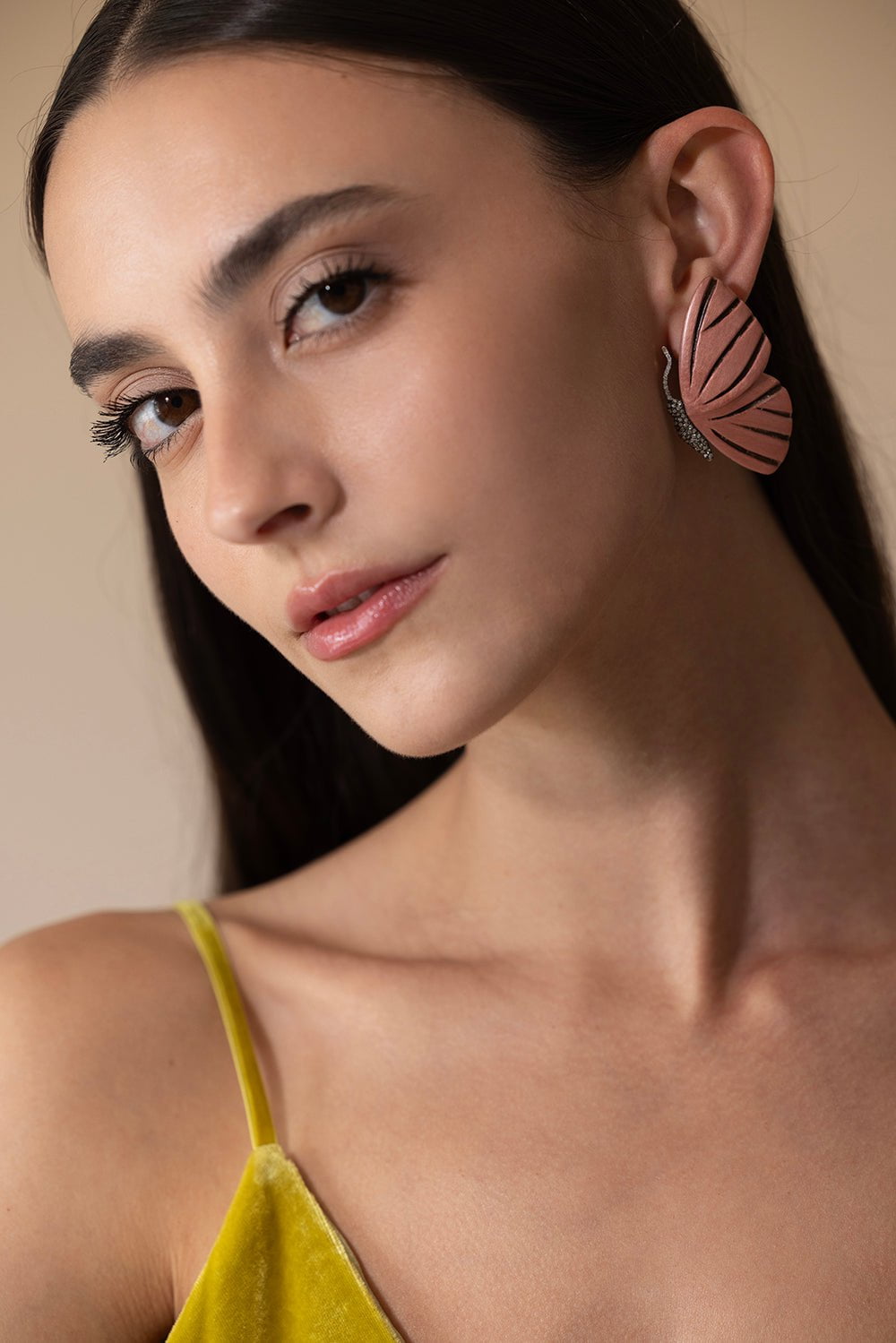 SILVIA FURMANOVICH-Botanical Marquetry Pink Butterfly Earrings-YELLOW GOLD