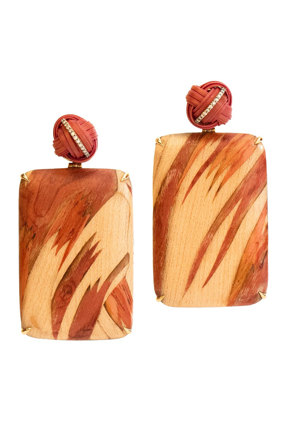 SILVIA FURMANOVICH-Marquetry Floral Bamboo Diamond Earrings-YELLOW GOLD