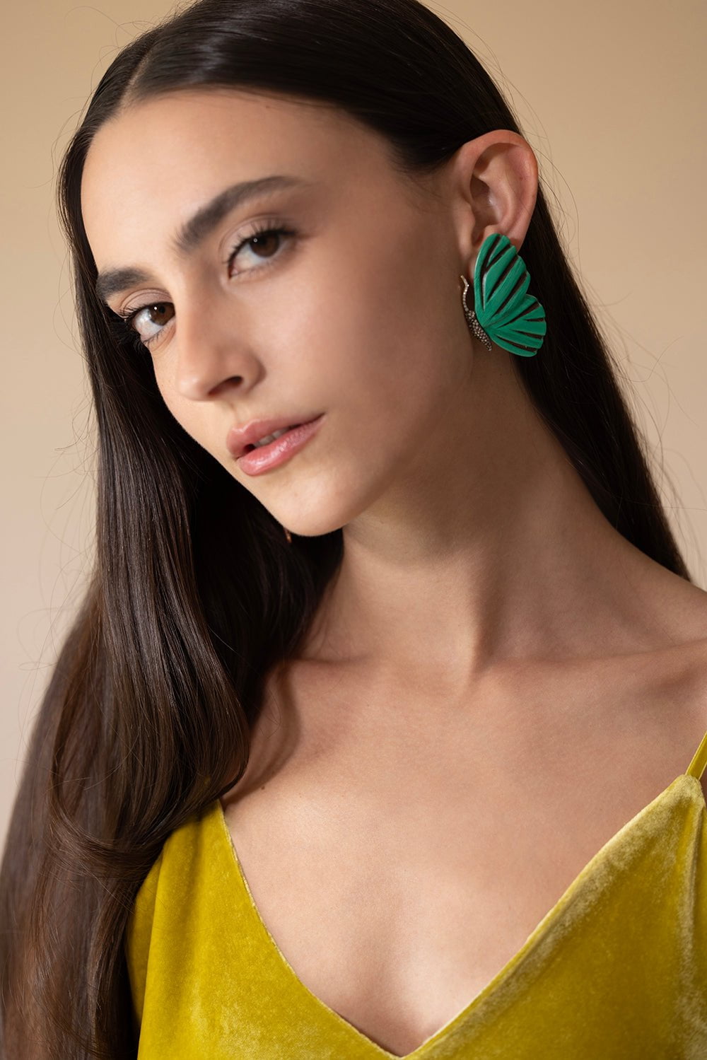 SILVIA FURMANOVICH-Marquetry Teal Butterfly Earrings-YELLOW GOLD