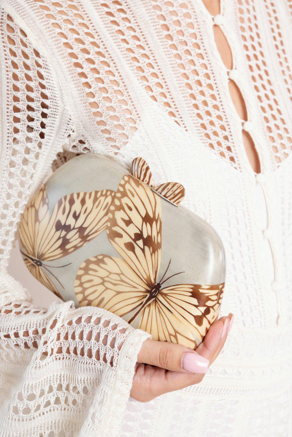 SILVIA FURMANOVICH-Butterfly Marquetry Clutch-YELLOW GOLD