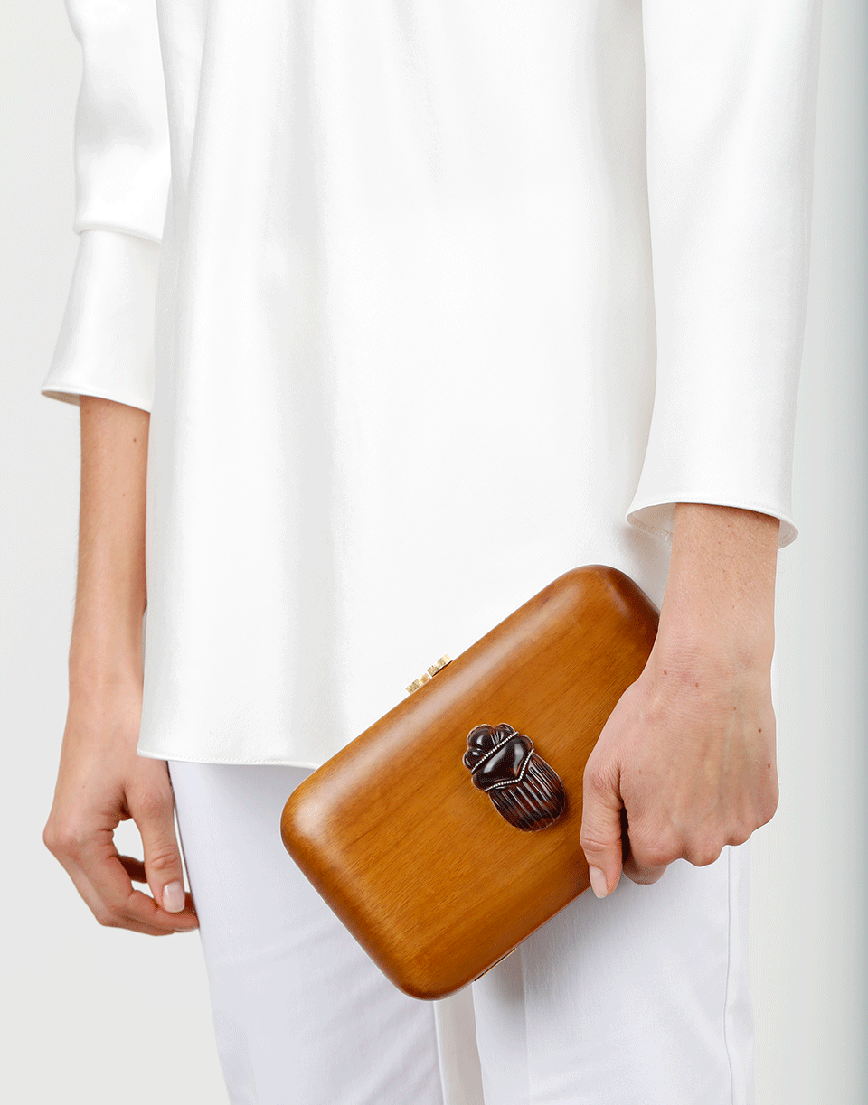 SILVIA FURMANOVICH-Marquetry Garibu Clutch-YELLOW GOLD
