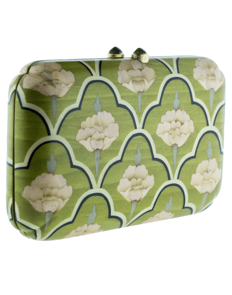 SILVIA FURMANOVICH-Marquetry India Green Clutch-YELLOW GOLD