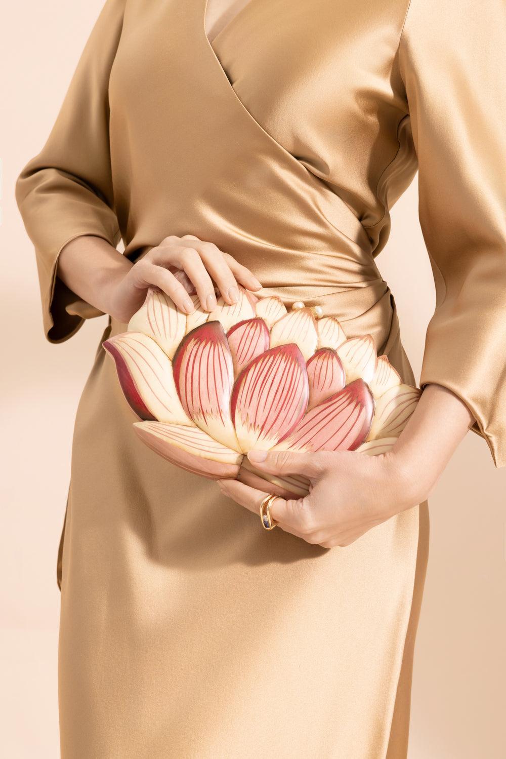 Pink Lotus Flower Marquetry Clutch-YELLOW GOLD-JEWELRYFINE JEWELMISC-SILVIA FURMANOVICH