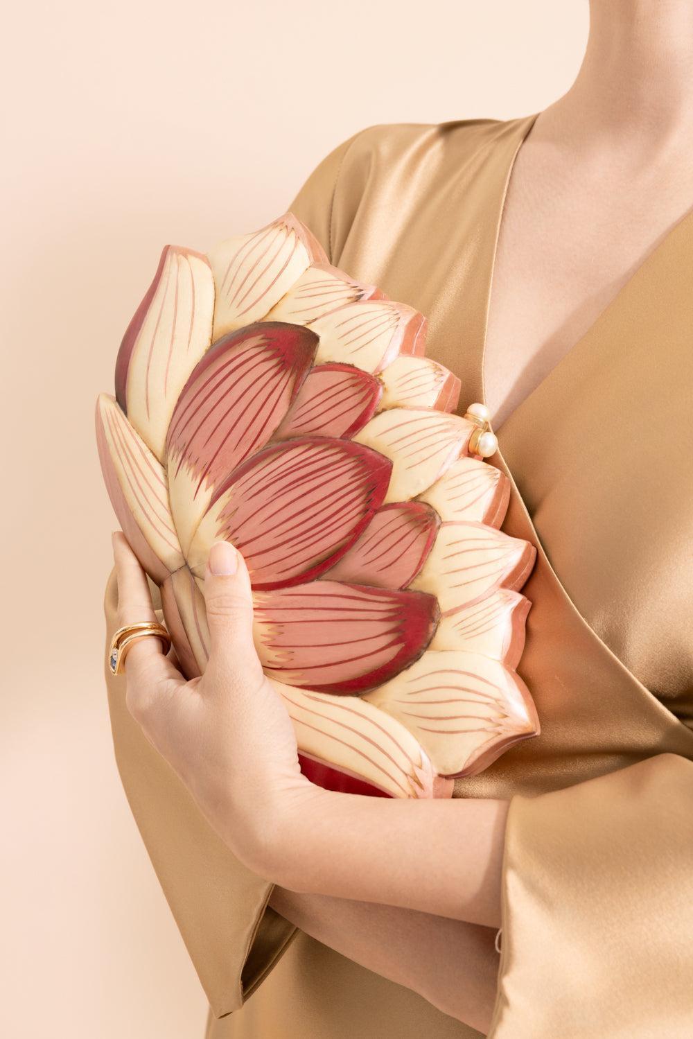 Pink Lotus Flower Marquetry Clutch-YELLOW GOLD-JEWELRYFINE JEWELMISC-SILVIA FURMANOVICH