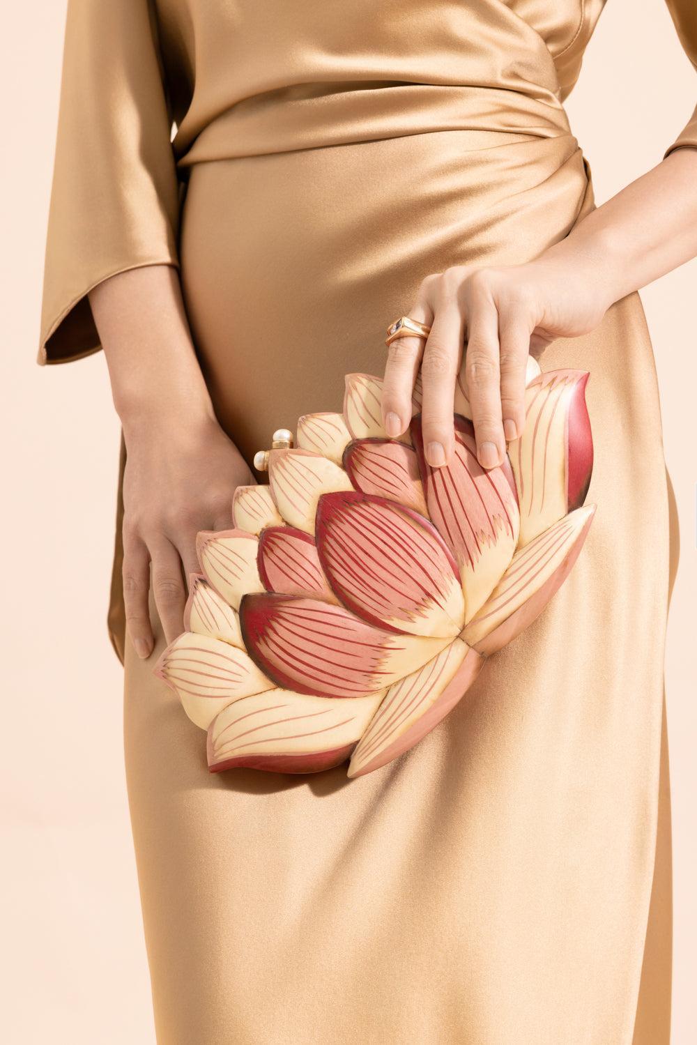 Pink Lotus Flower Marquetry Clutch-YELLOW GOLD-JEWELRYFINE JEWELMISC-SILVIA FURMANOVICH