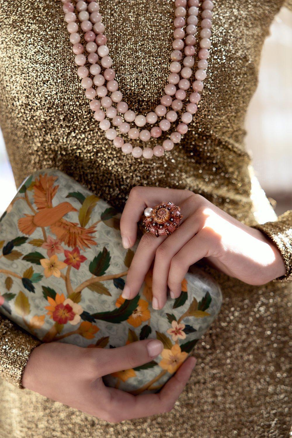 SILVIA FURMANOVICH-Silk Road Marquetry Clutch-YELLOW GOLD