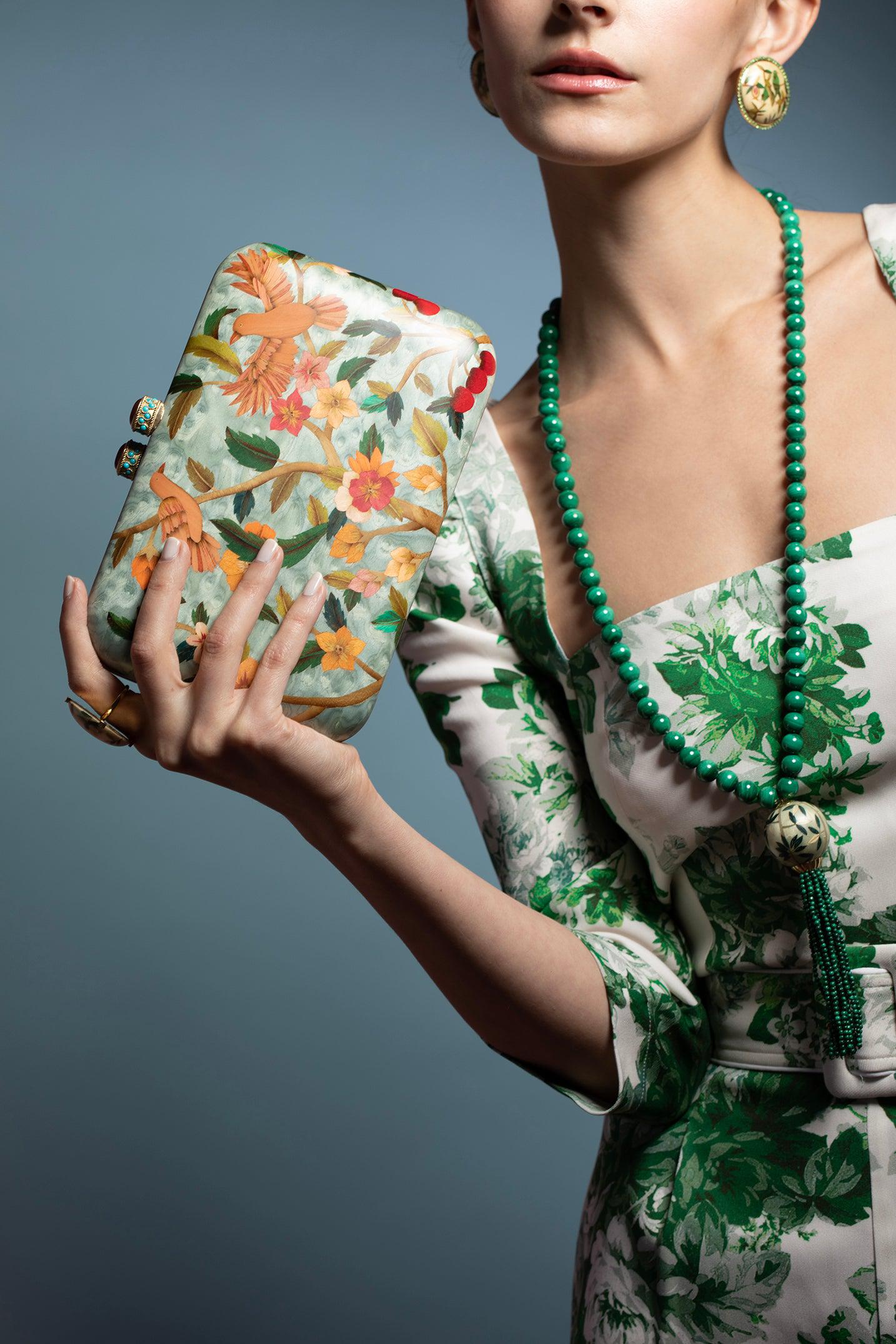 SILVIA FURMANOVICH-Silk Road Marquetry Clutch-YELLOW GOLD