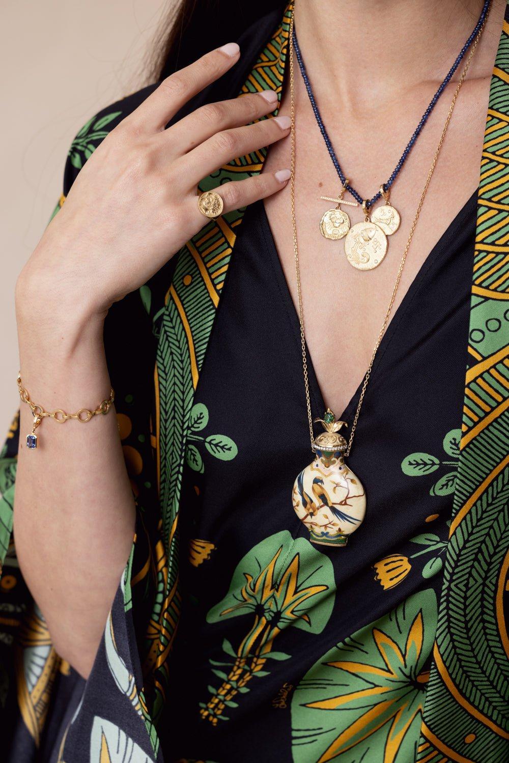 SILVIA FURMANOVICH-Birds Snuff Marquetry Bottle Necklace-YELLOW GOLD