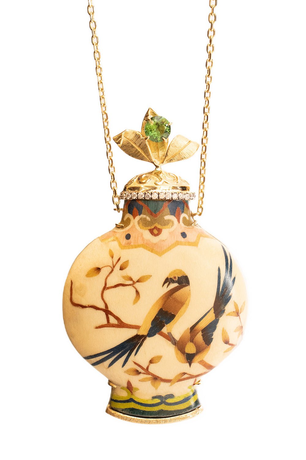 SILVIA FURMANOVICH-Birds Snuff Marquetry Bottle Necklace-YELLOW GOLD