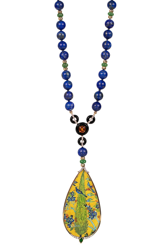 Diamond Citrine Miniature Painting Drop Necklace