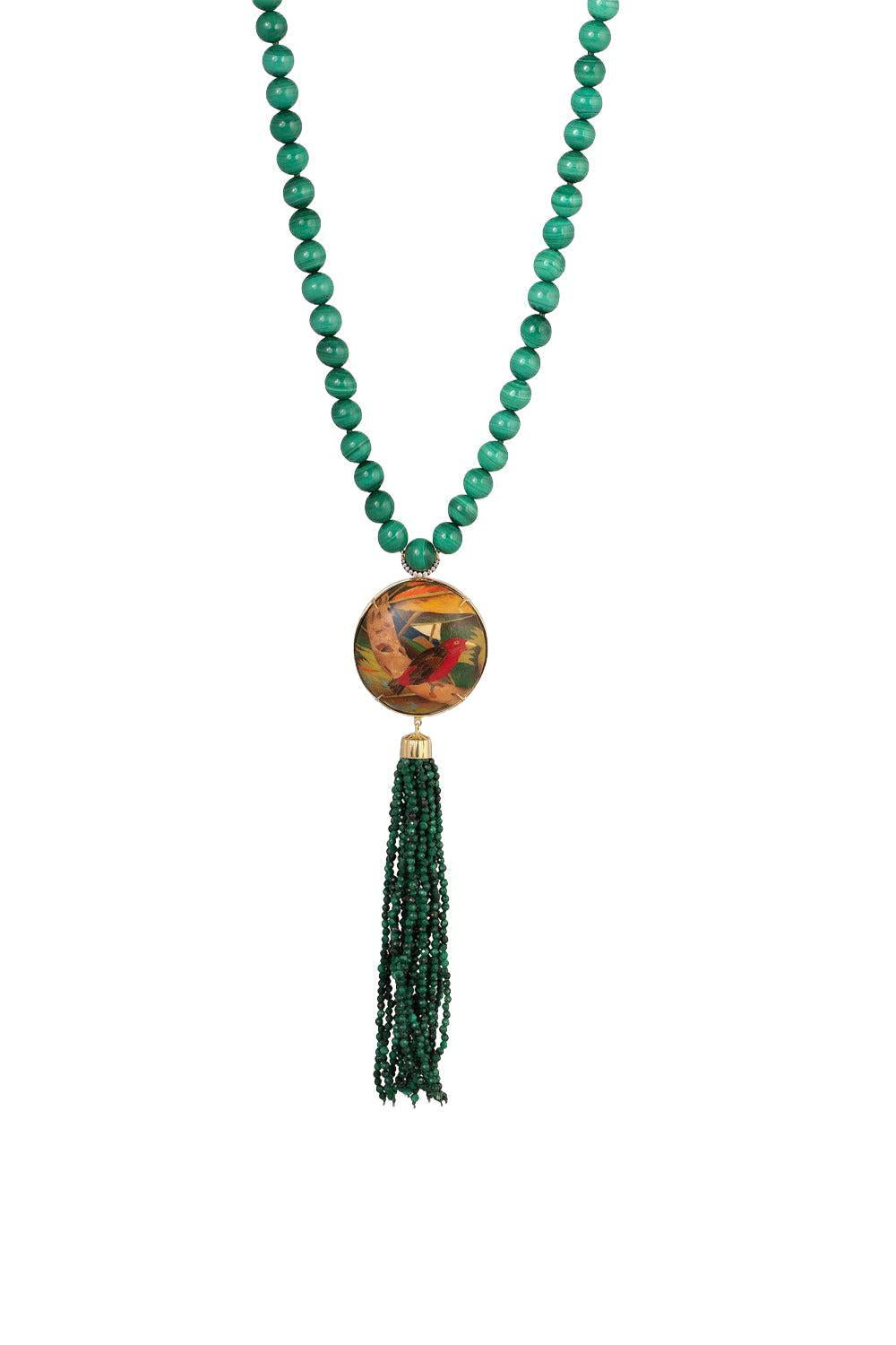 Malachite Marquetry Sphere Bird Print Necklace-YELLOW GOLD-JEWELRYFINE JEWELNECKLACE O-SILVIA FURMANOVICH