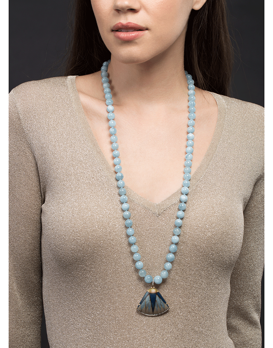 SILVIA FURMANOVICH-Marquerty Blue Leaf Pendant Bead Necklace-YELLOW GOLD