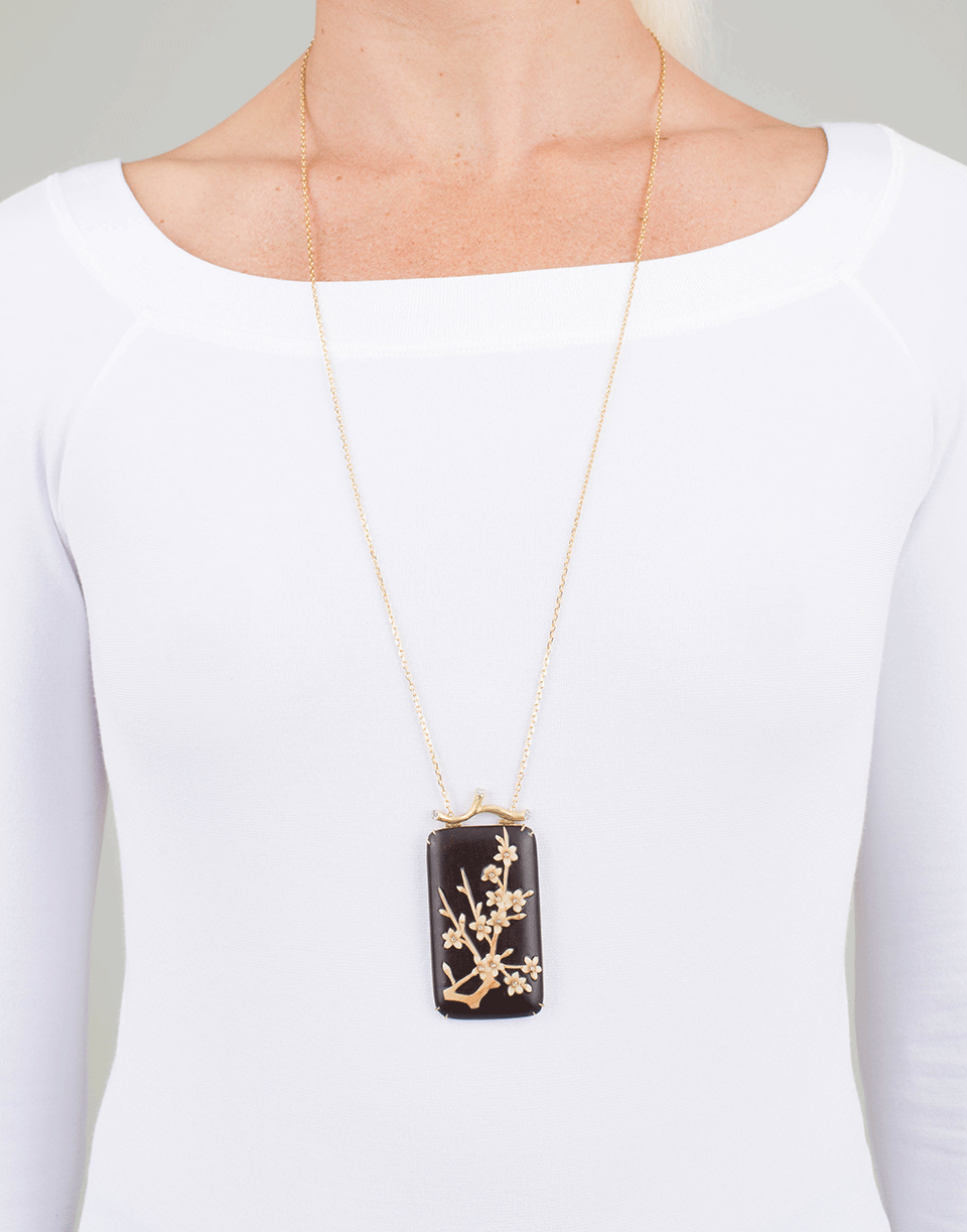 SILVIA FURMANOVICH-Marquetry Floral Pendant Necklace-YELLOW GOLD