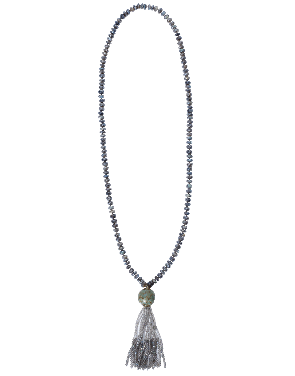 SILVIA FURMANOVICH-Marquetry Light Blue Tassel Necklace-YELLOW GOLD