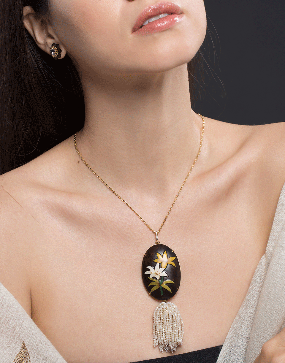 SILVIA FURMANOVICH-Marquetry Pearl Tassel Lily Necklace-YELLOW GOLD
