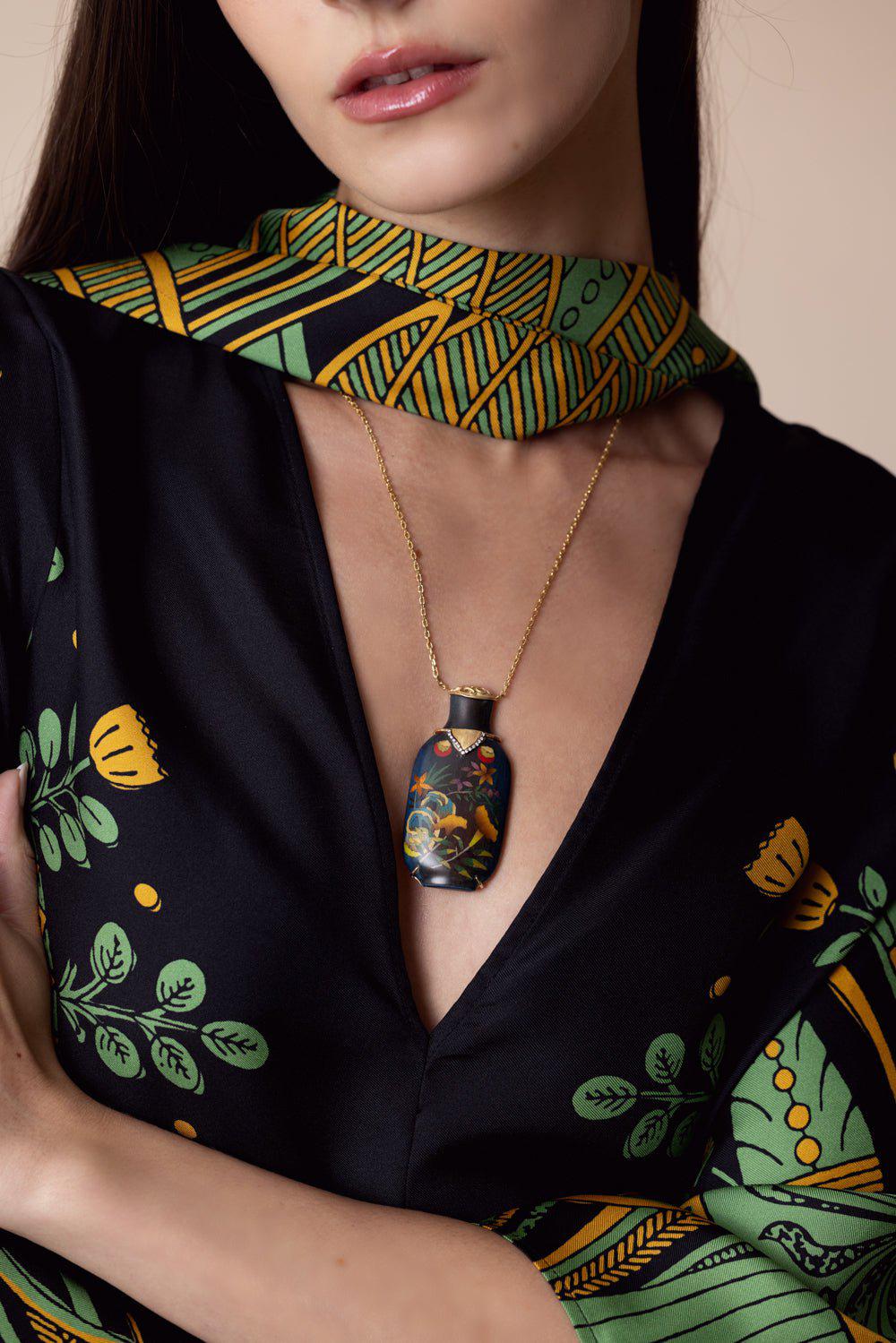 SILVIA FURMANOVICH-Marquetry Snuff Bottle Necklace-YELLOW GOLD