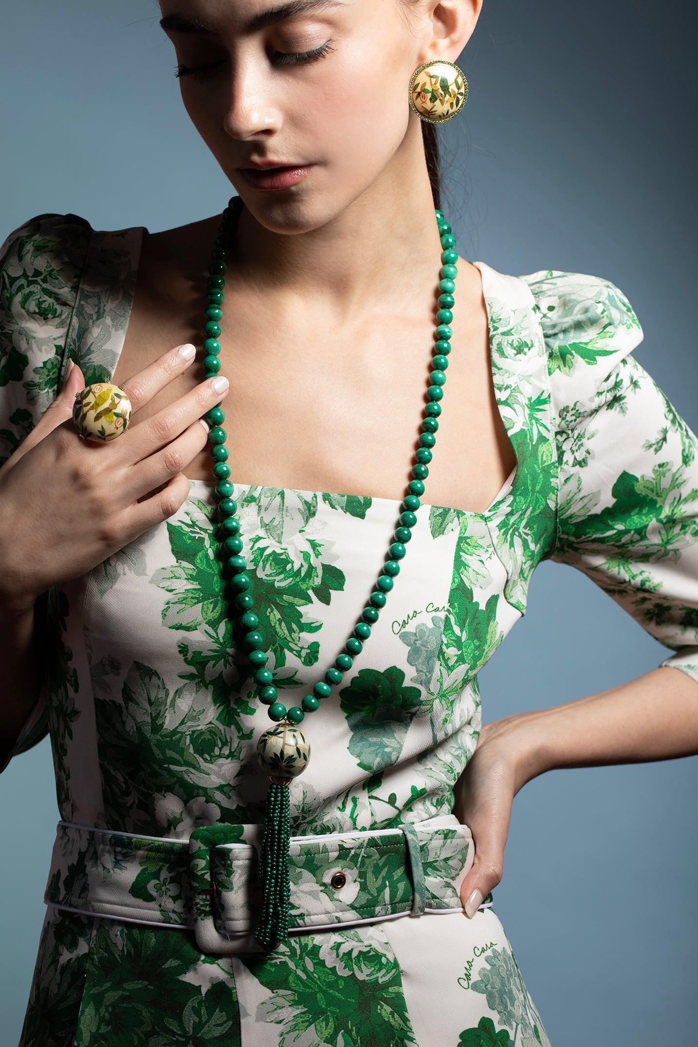 SILVIA FURMANOVICH-SF X Moye Marquetry Malachite Necklace-YELLOW GOLD