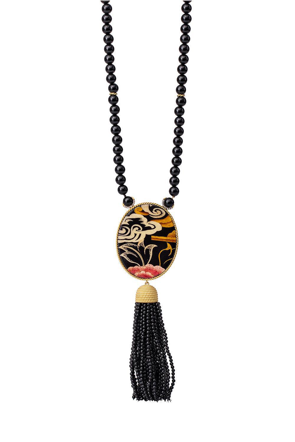 Tibetan Print Marquetry Necklace-YELLOW GOLD-JEWELRYFINE JEWELNECKLACE O-SILVIA FURMANOVICH