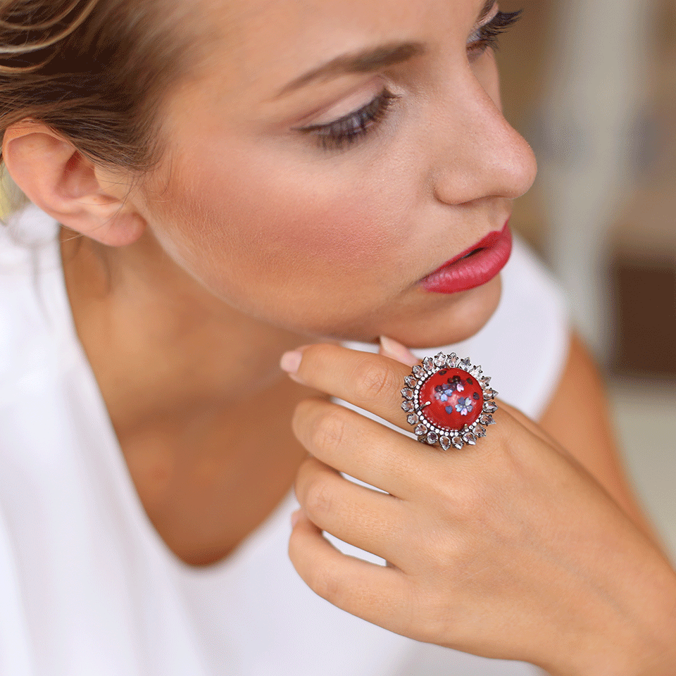 SILVIA FURMANOVICH-Red Lacquer Ring-BLACK GOLD