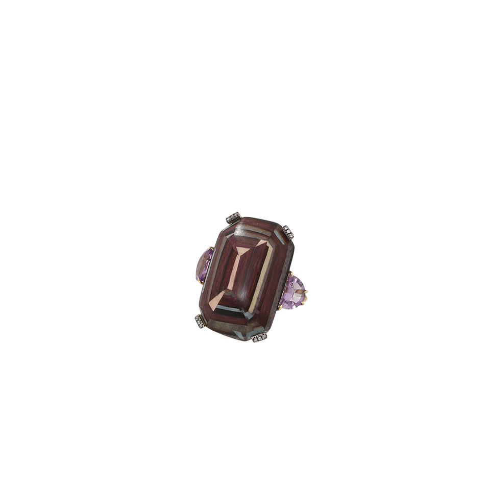 SILVIA FURMANOVICH-Marquetry Purple Geometric Ring-YELLOW GOLD