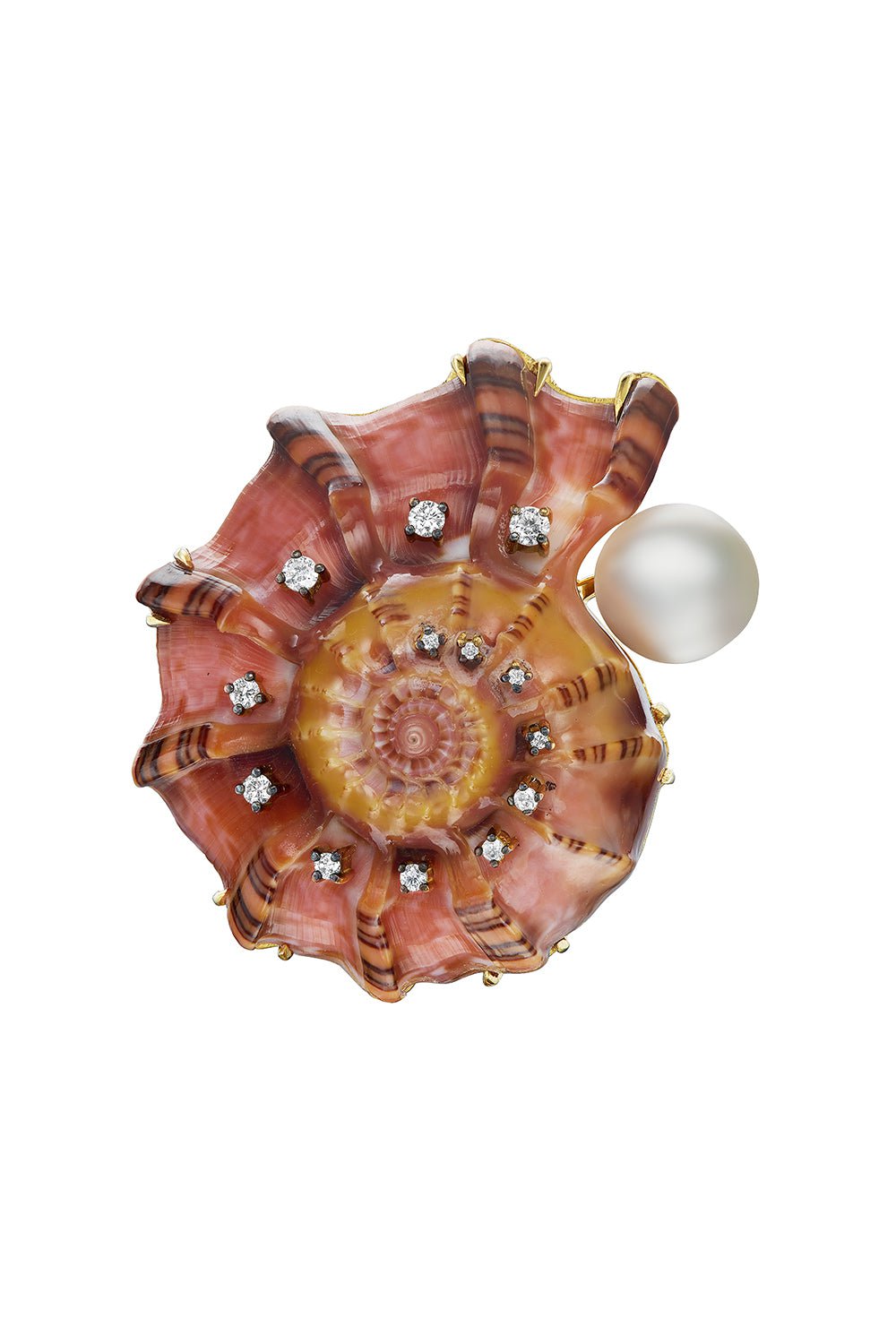 SILVIA FURMANOVICH-Snail Shell Spiral Pearl Ring-YELLOW GOLD