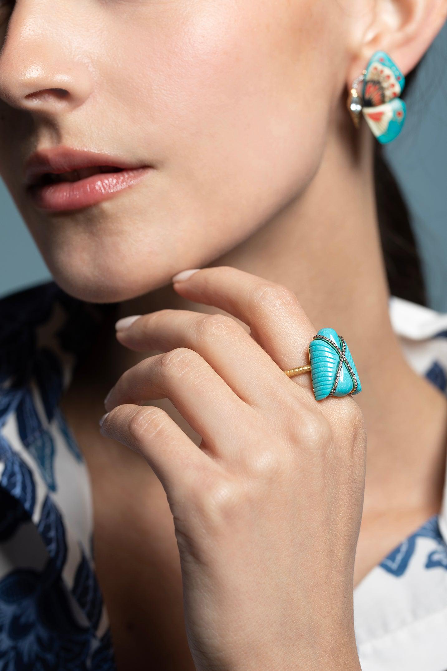 SILVIA FURMANOVICH-Turquoise Diamond Fly Ring-YELLOW GOLD