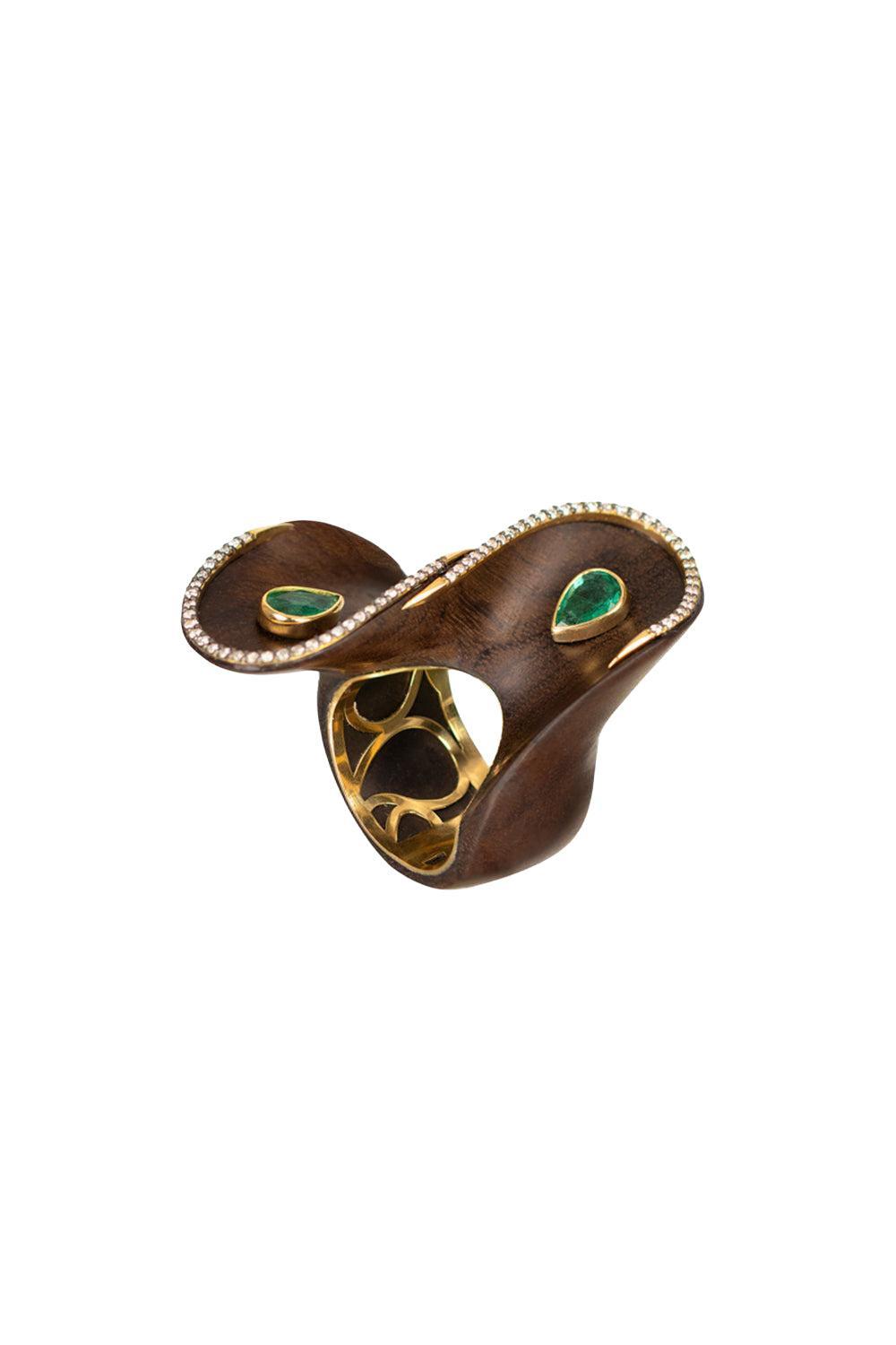 Diamond Twisted Brauna Wood Ring-YELLOW GOLD-9.5-JEWELRYFINE JEWELRING-SILVIA FURMANOVICH