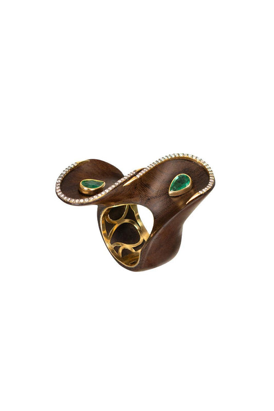 Diamond Twisted Brauna Wood Ring-YELLOW GOLD-9.5-JEWELRYFINE JEWELRING-SILVIA FURMANOVICH