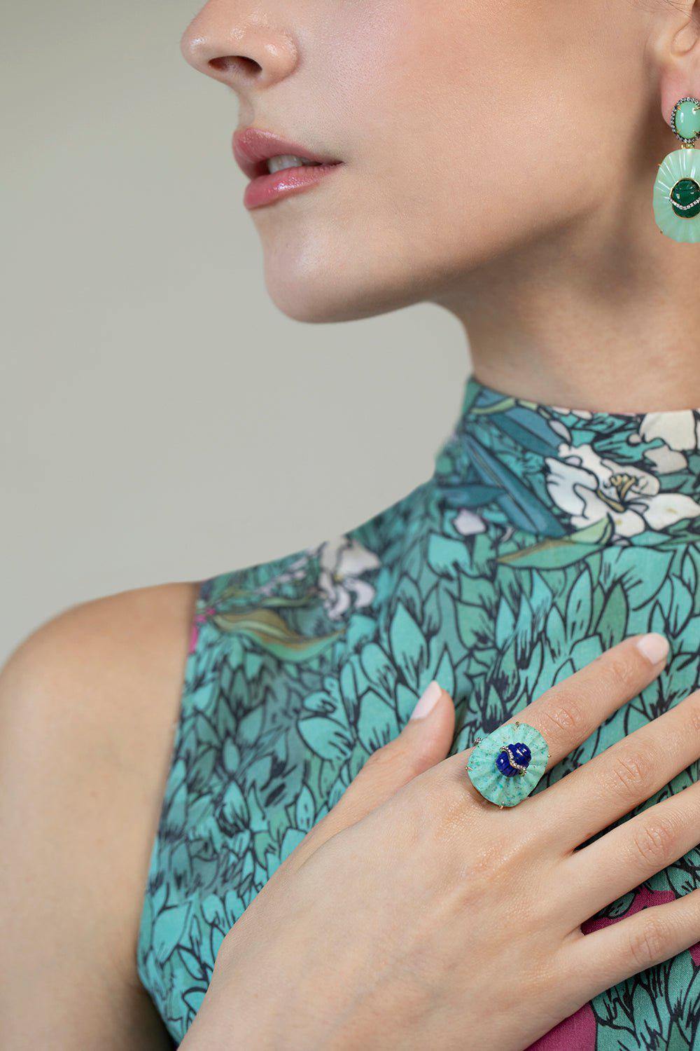 SILVIA FURMANOVICH-Chrysocolla Scarab Ring-YELLOW GOLD