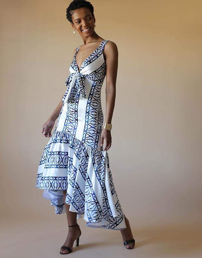 SILVIA TCHERASSI-Catanzaro Silk V-Neck Dress-