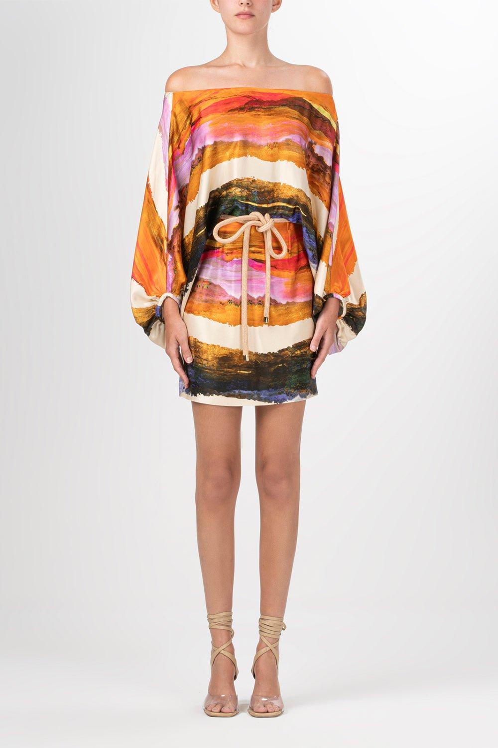 SILVIA TCHERASSI-Manon Dress - Orange Orchid Abstract Stripes-