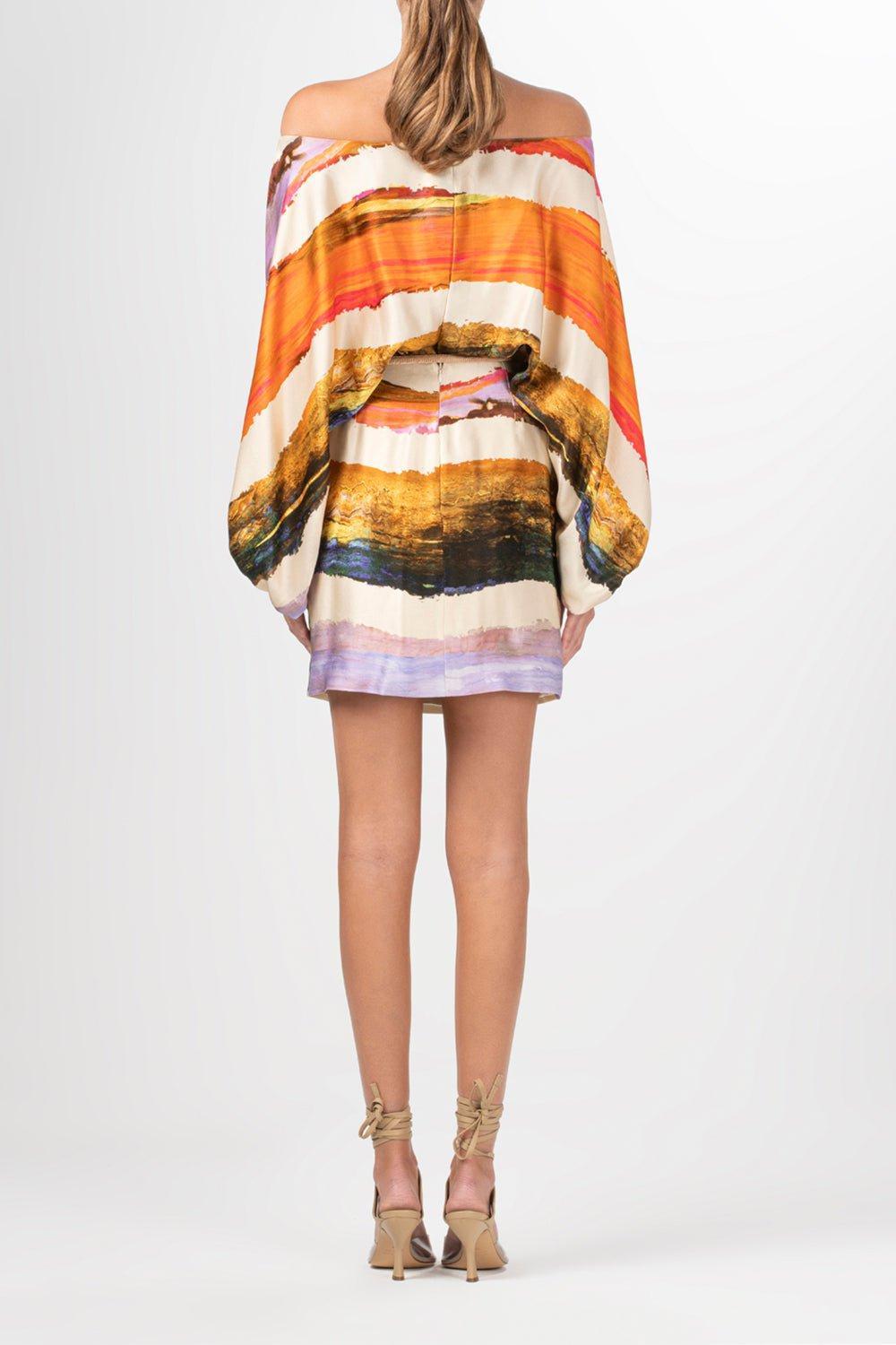 SILVIA TCHERASSI-Manon Dress - Orange Orchid Abstract Stripes-
