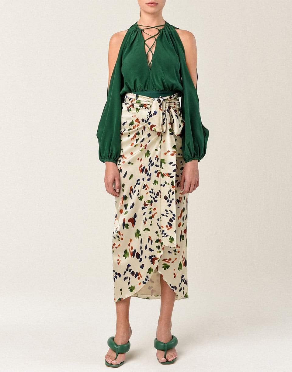 SILVIA TCHERASSI-Bonnan Watercolor Print Stretch-Silk Wrap Skirt-