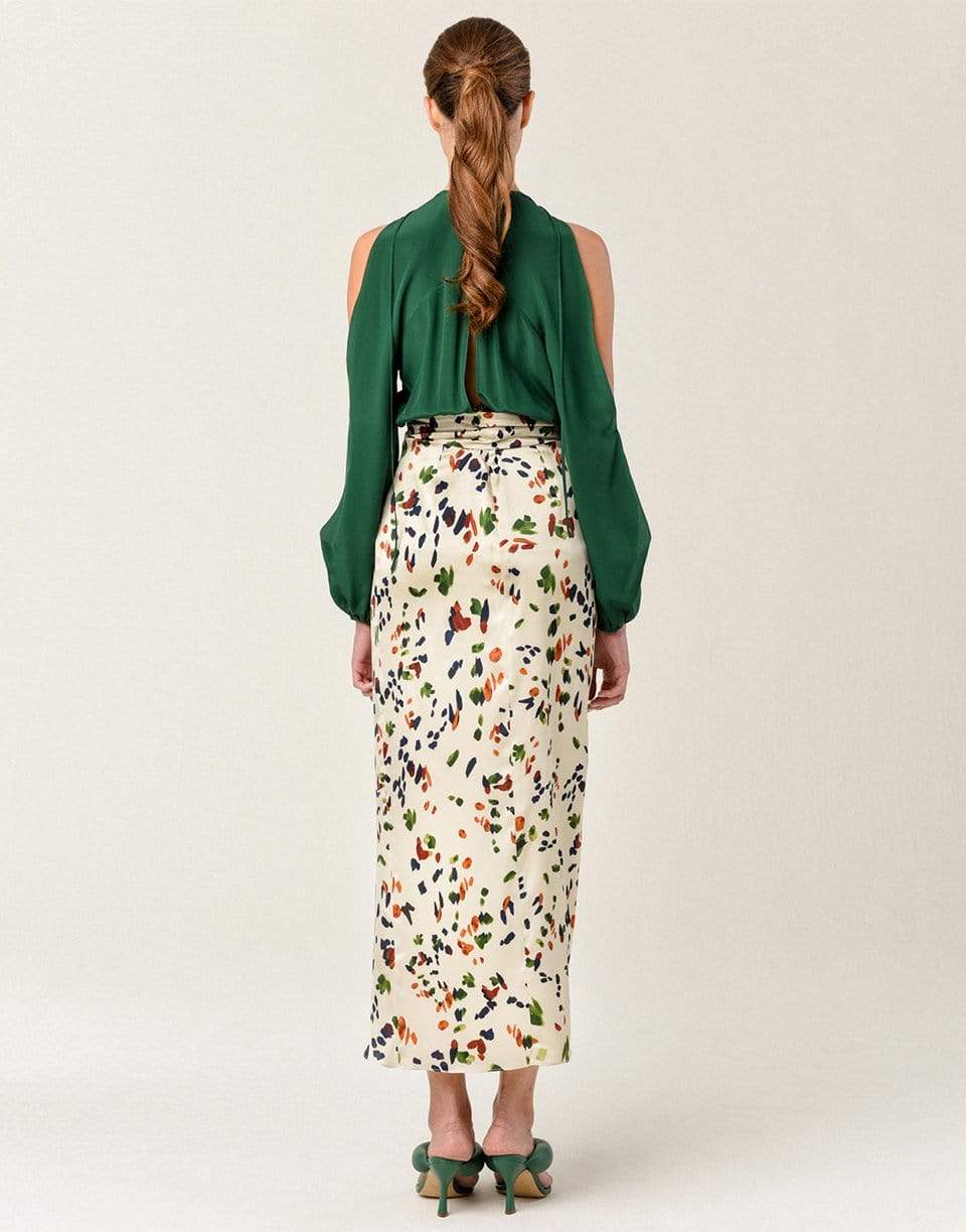 SILVIA TCHERASSI-Bonnan Watercolor Print Stretch-Silk Wrap Skirt-
