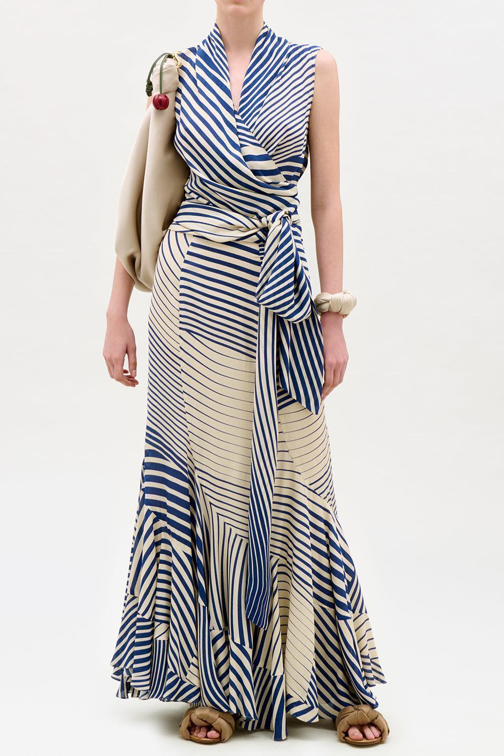 Florina Skirt - Blue Stripes-STRIPE-XS-CLOTHINGSKIRTMAXI-SILVIA TCHERASSI