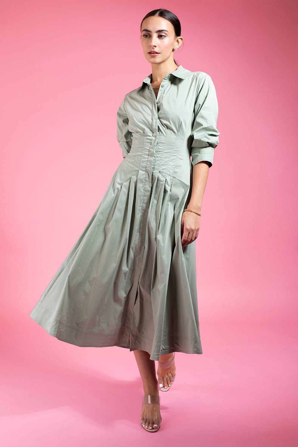 SIMKHAI-Jazz Poplin Pintuck Midi Dress-