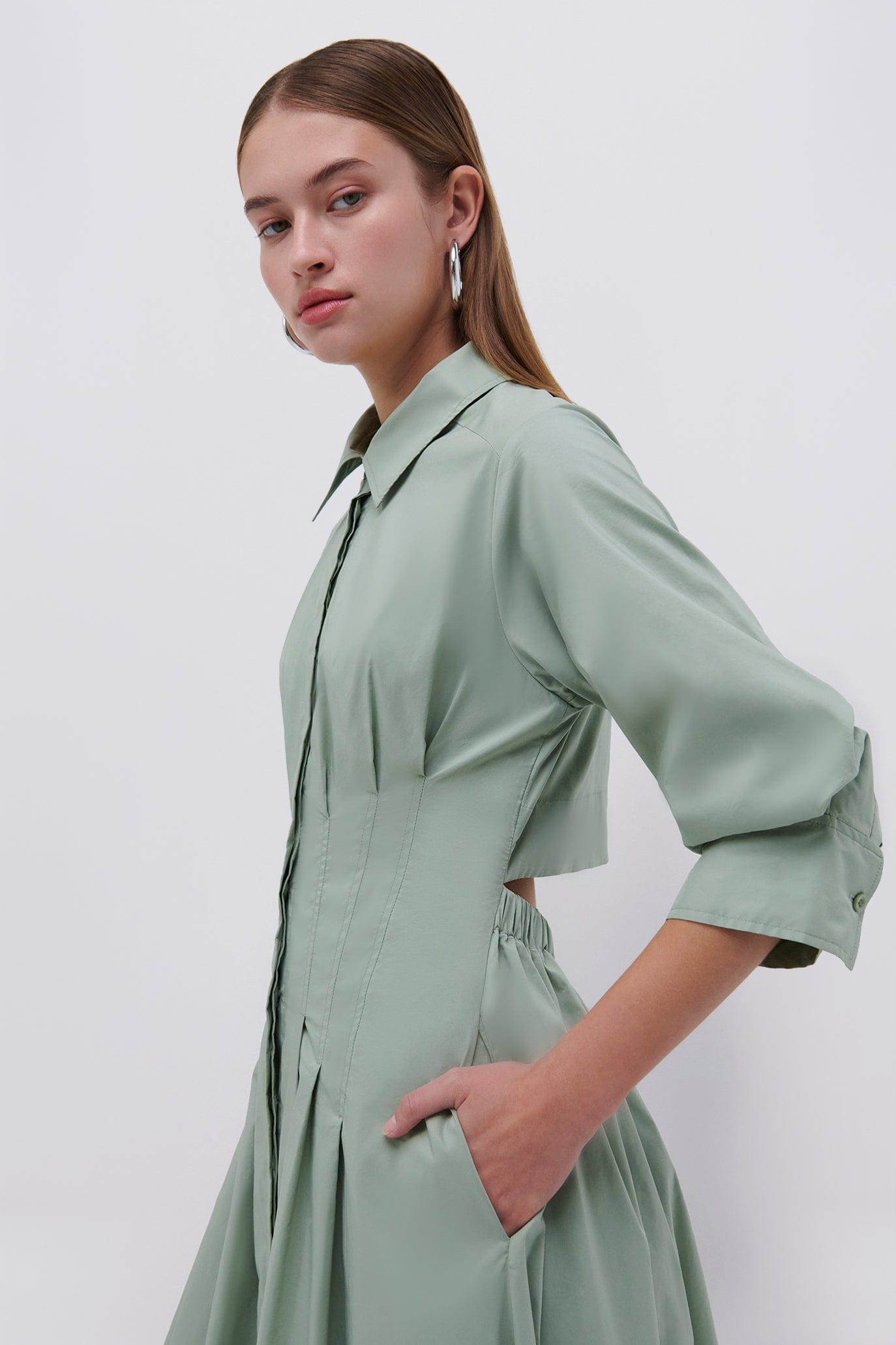 SIMKHAI-Jazz Poplin Pintuck Midi Dress-