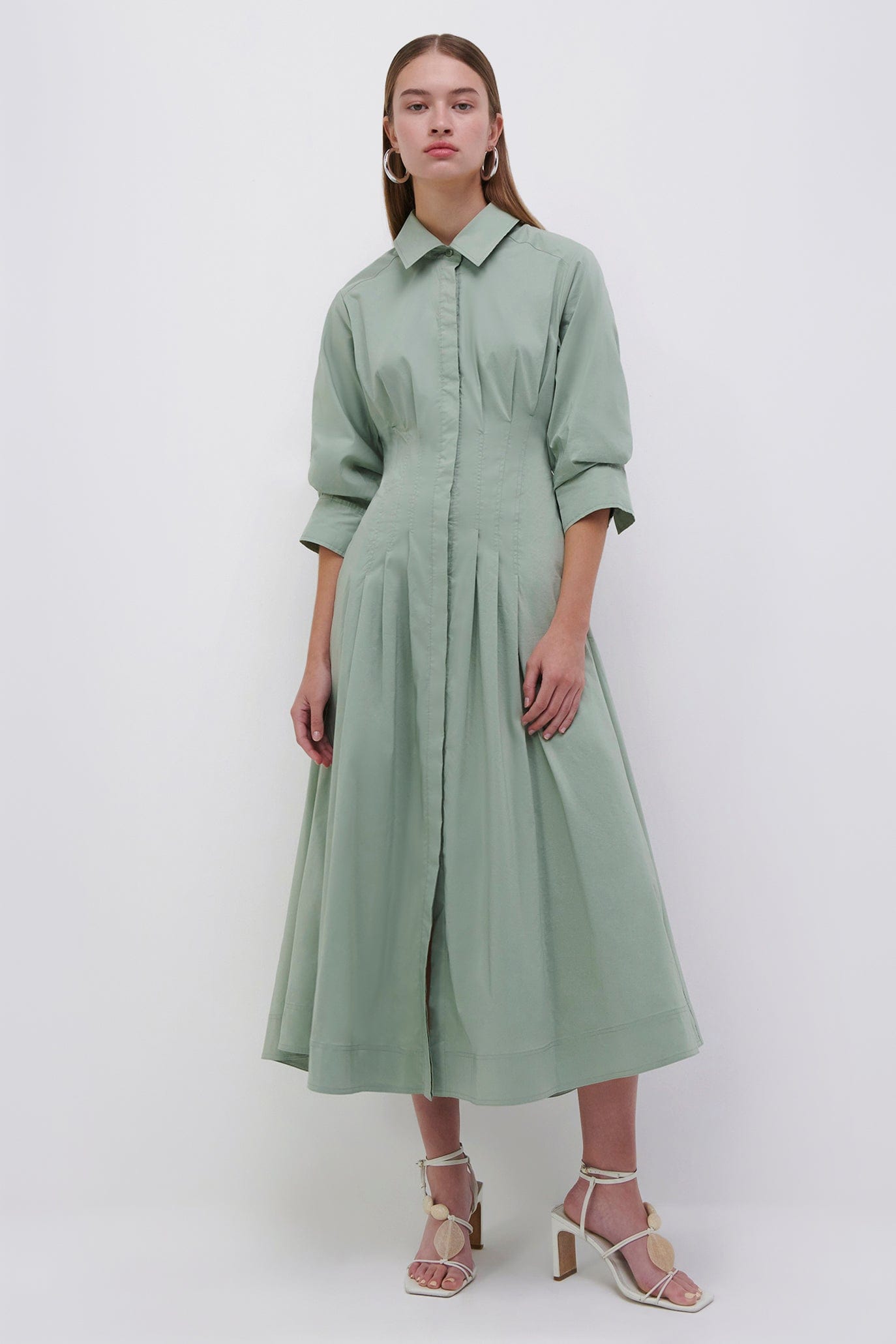 SIMKHAI-Jazz Poplin Pintuck Midi Dress-