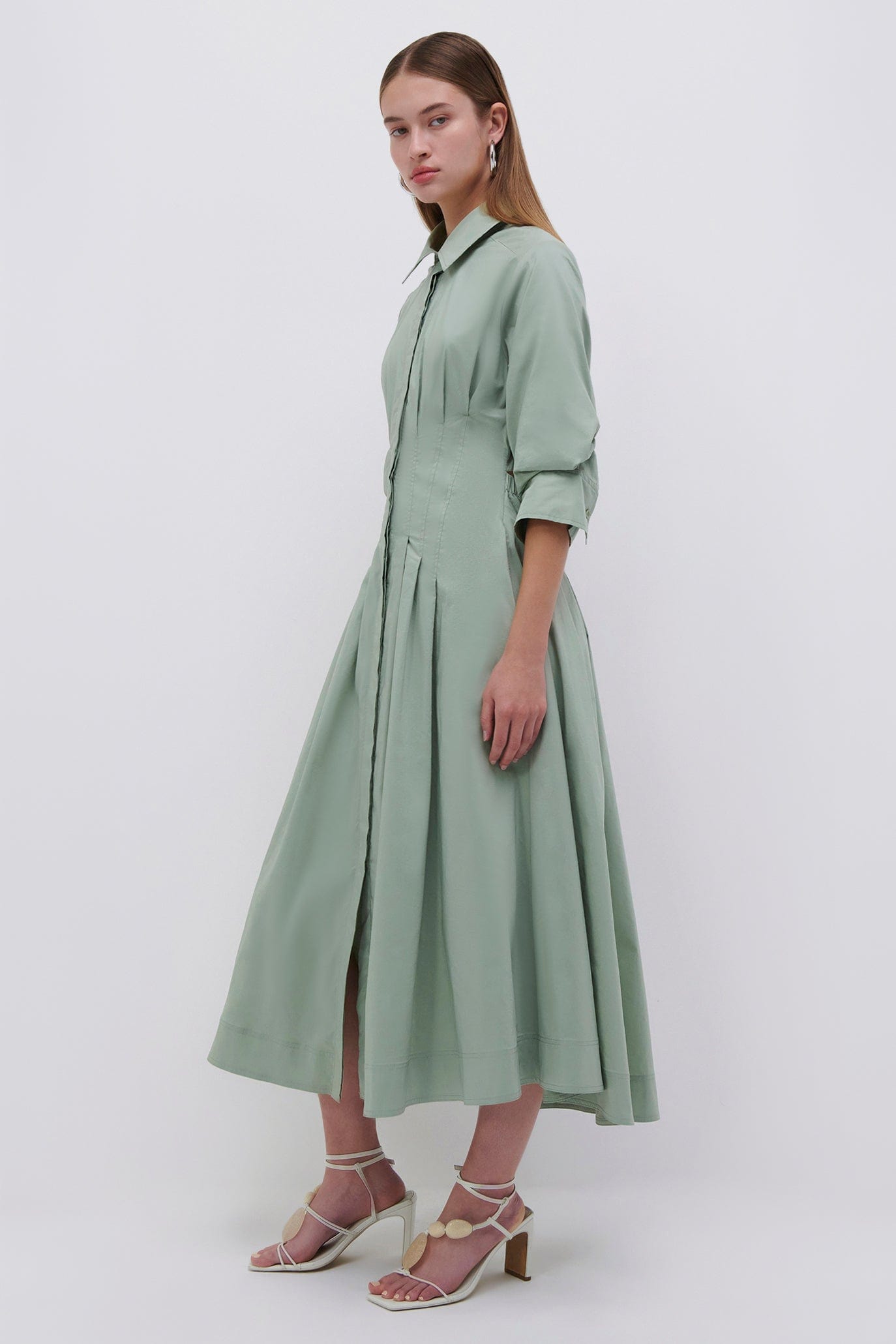 SIMKHAI-Jazz Poplin Pintuck Midi Dress-