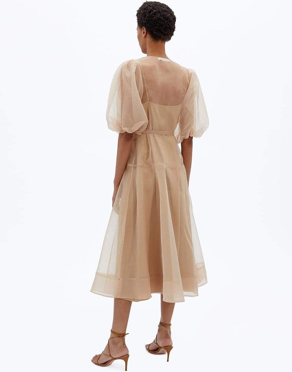 SIMKHAI-Lorelai Recycled Organza
Belted Surplice Midi
Dress-