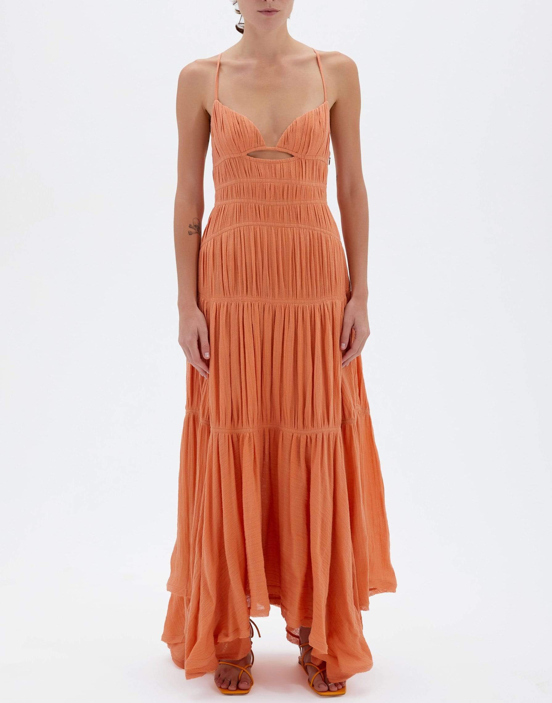 SIMKHAI-Winnie Linen Gauze Dress - Caramel-
