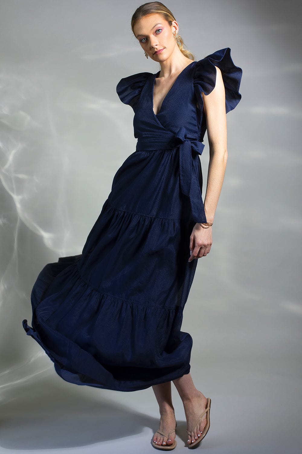 SIMKHAI-Banks Puff Sleeve Maxi Dress - Midnight-