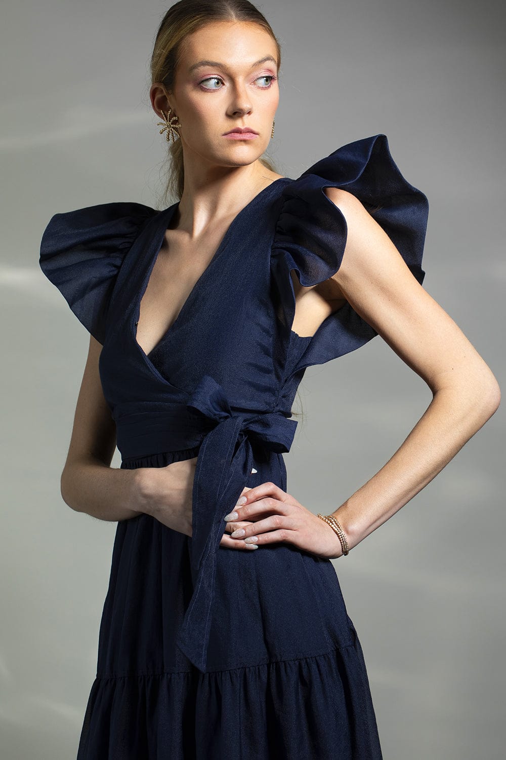 SIMKHAI-Banks Puff Sleeve Maxi Dress - Midnight-