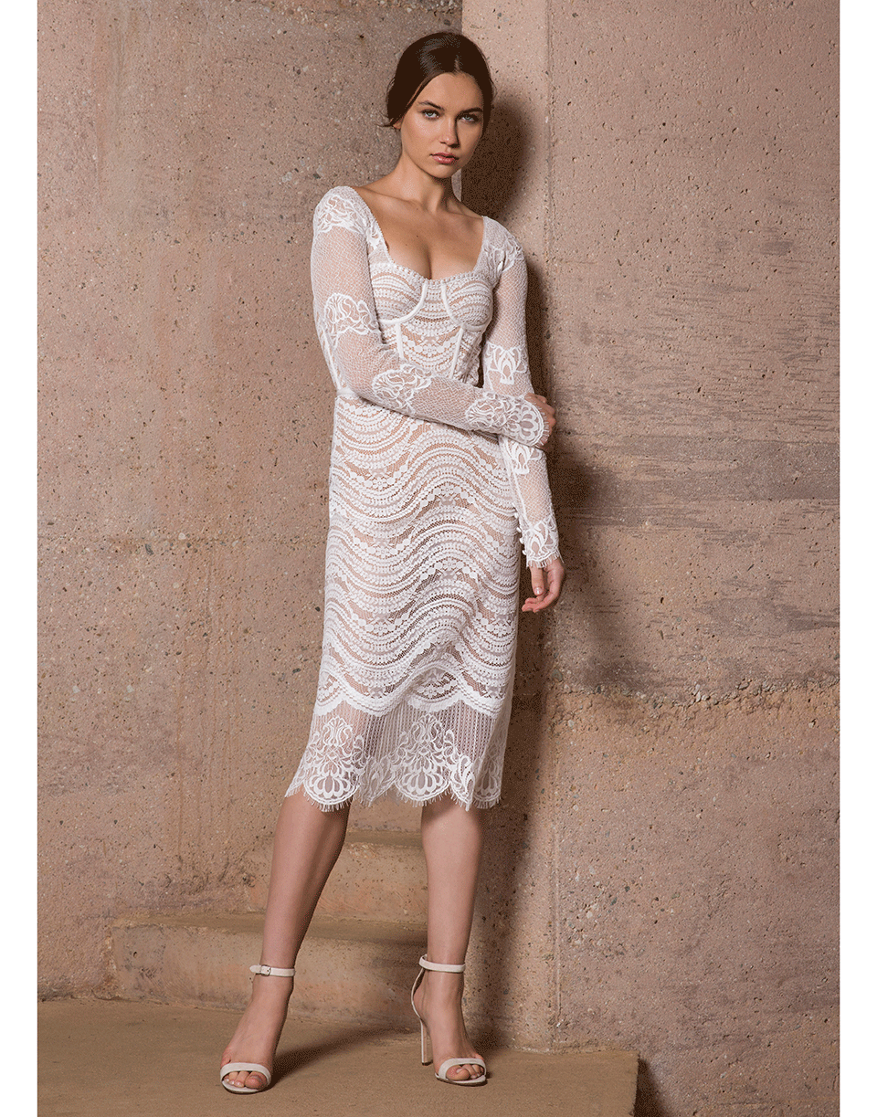 SIMKHAI-Lined Mixed Lace Bustier Dress-