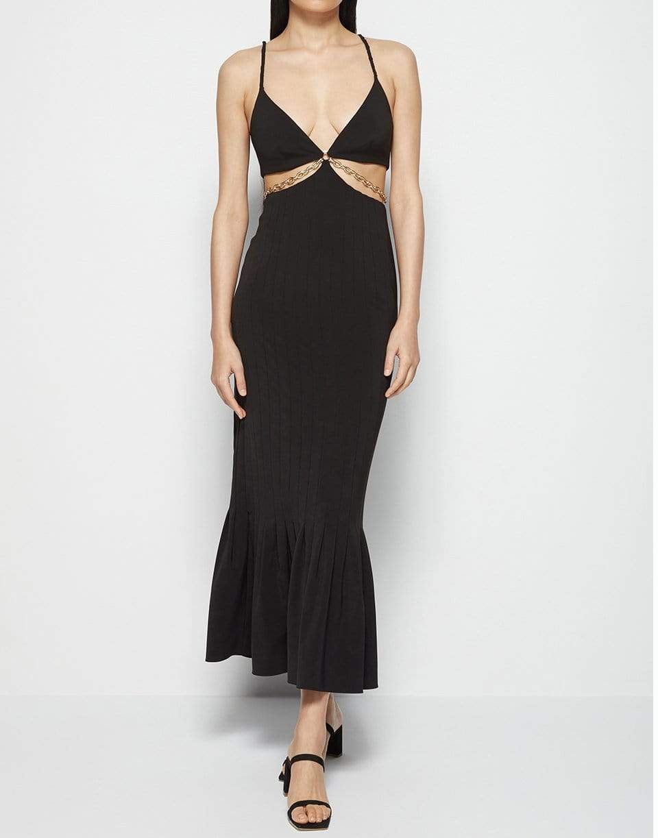 SIMKHAI-Ayla Recycled Twill Cutout Chain Midi Dress-